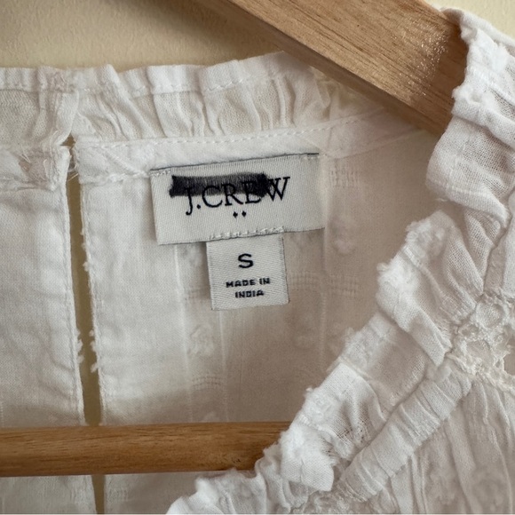 J Crew Factory White Flutter Sleeve Clip Dot Cotton Womens Size S Blouse - Picture 10 of 12